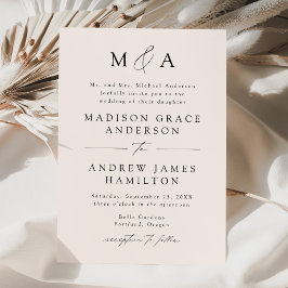 Modern Elegant Krämfärgad Monogram Bröllop Inbjudningar