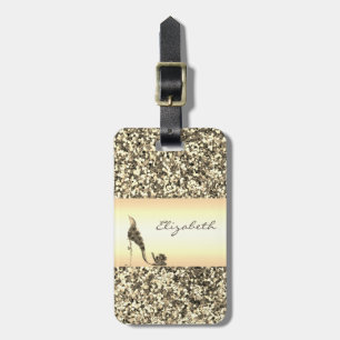 Modern Elegant Kvinnlig, Guld Glitter, Blommig Kla Bagagebricka