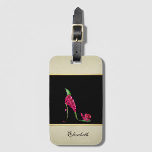 Modern Elegant Kvinnlig, Svart, Kräm, Blomma Klack Bagagebricka
