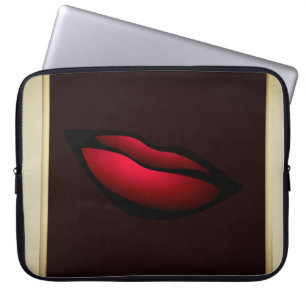 Modern Elegant Kvinnlig, Svart, Kräm, Röda Läppar Laptop Fodral