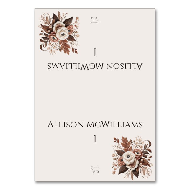 Modern Elegant Land Western-Blommigt-Kött ikon Bordsnummer (Framsidan)