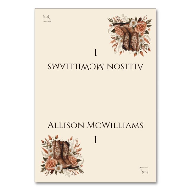 Modern Elegant Land Western-Blommor-Kött ikon Bordsnummer (Framsidan)