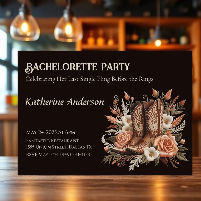 Modern Elegant Land Westerna - Blommor Inbjudningar (Bachelorette Country Western- Flowers Invitation)