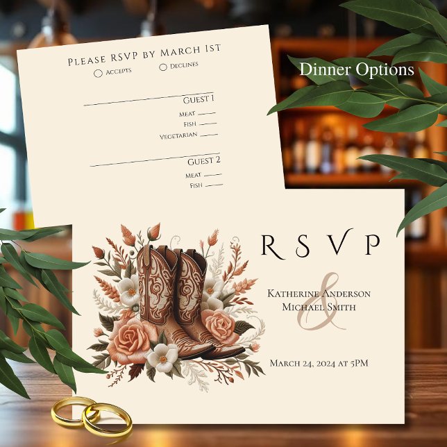 Modern Elegant Land Westerna - Blommor OSA Kort (Modern Elegant Country Western- Flowers RSVP Card Cowboy boots)
