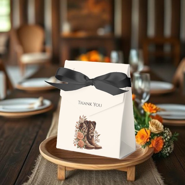 Modern Elegant Land Westerna - Blommor Presentaskar (Country Western-Flowers with Cowboy Boots-Wedding Favor Boxes)