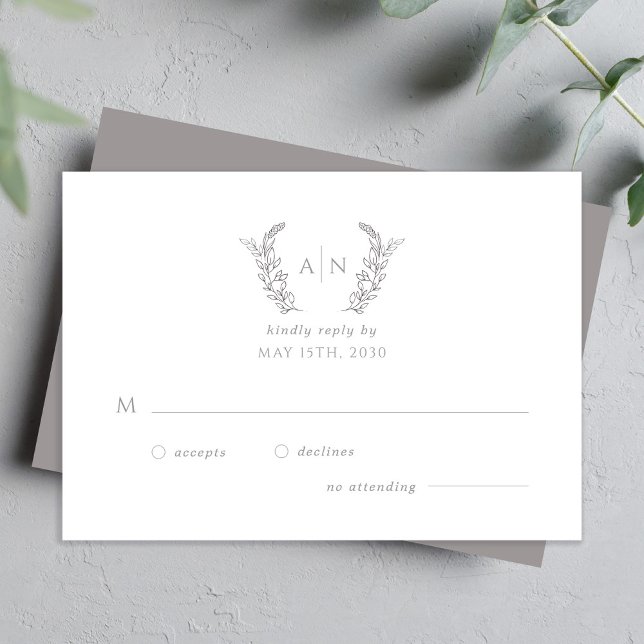 Modern elegant leafy monogram wedding OSA kort (Skapare uppladdad)
