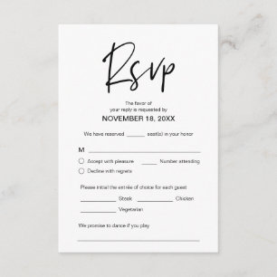 Modern Elegant Ledighet, RSVP, Svart Skrift, Svara Tilläggskort