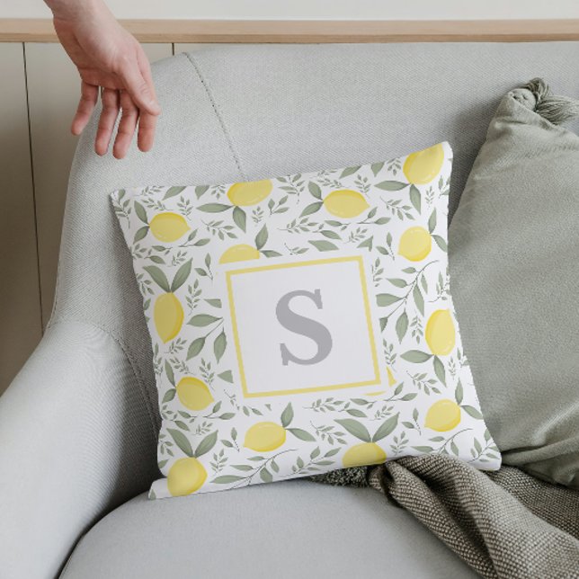 Modern Elegant Lemon Monogram Kudde (Skapare uppladdad)