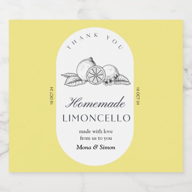 Modern Elegant Lemons Limoncello Bröllop Flaska Spritflaskor Etikett (Enkel etikett)
