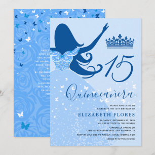 Modern Elegant Light Royal Blue Quinceanera Inbjudningar