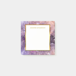 Modern elegant lila ametyst geode monogram namn post-it block