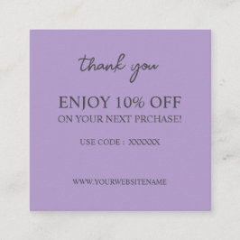 Modern elegant lila anpassningsbar Rabattkort Fyrkantigt Visitkort