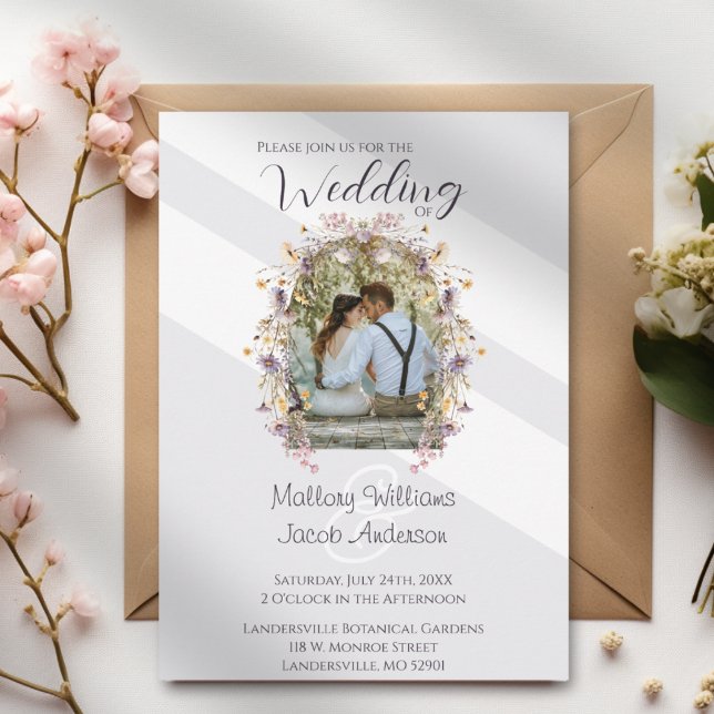 Modern Elegant Lila Blommigt Photo Arch Bröllop Inbjudningar (Modern Elegant Purple Floral Photo Arch Wedding Invitation)