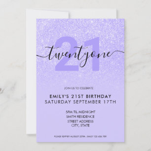 Modern Elegant Lila Glitter 21:a födelsedag Inbjudningar