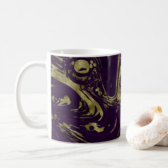 Modern Elegant Lila & Guld Marble Swirl Kaffemugg (Med munk)