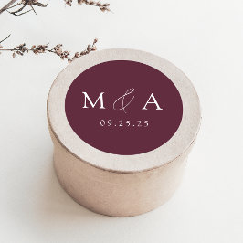 Modern Elegant Lila Monogram Bröllop Runt Klistermärke