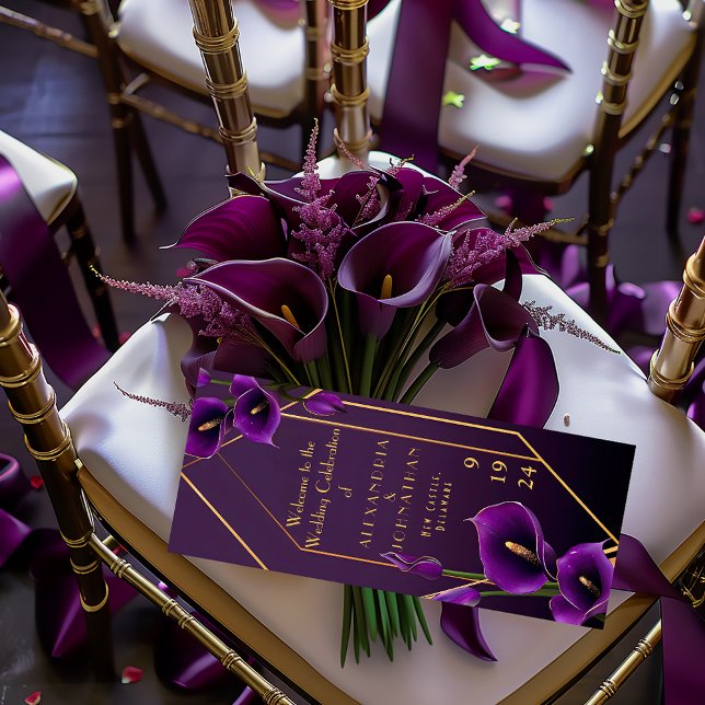 Modern Elegant Lila och Guld Calla Lily Bröllop Program (Beautiful Royal Purple Calla Lily Wedding Program )