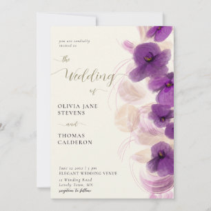 Modern Elegant Lila Orchids Wandan Chic Bröllop Inbjudningar