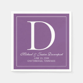 Modern Elegant Lila Vit Bröllopsmonogram Pappersservett