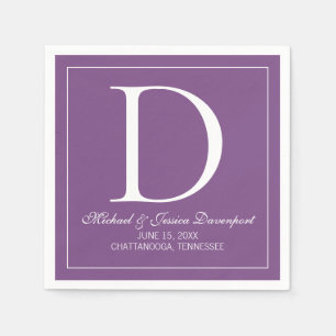 Modern Elegant Lila Vit Bröllopsmonogram Pappersservett