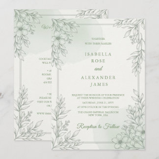 Modern Elegant Linje Konst Vilda Blommor Blommig B Inbjudningar