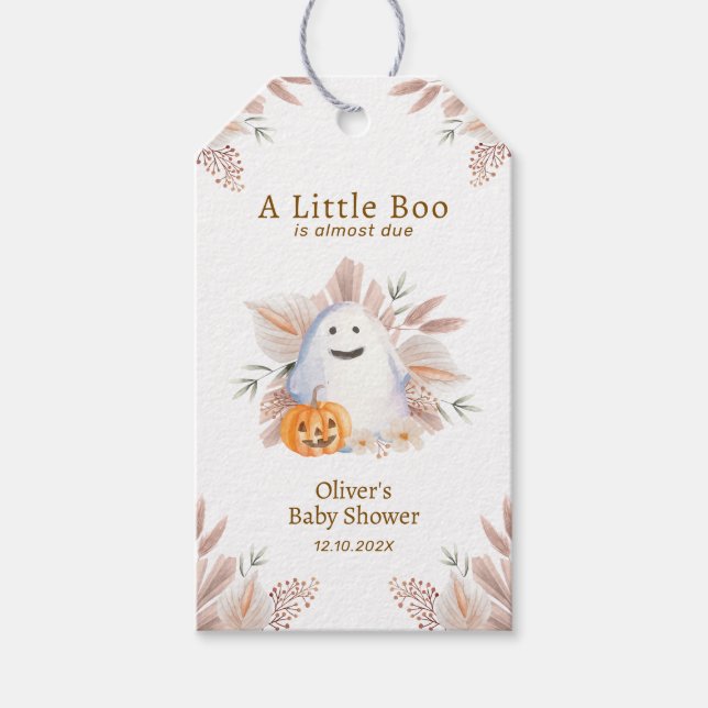 Modern Elegant Little Boo Boho Ghost Baby Shower Presentetikett (Framsidan)
