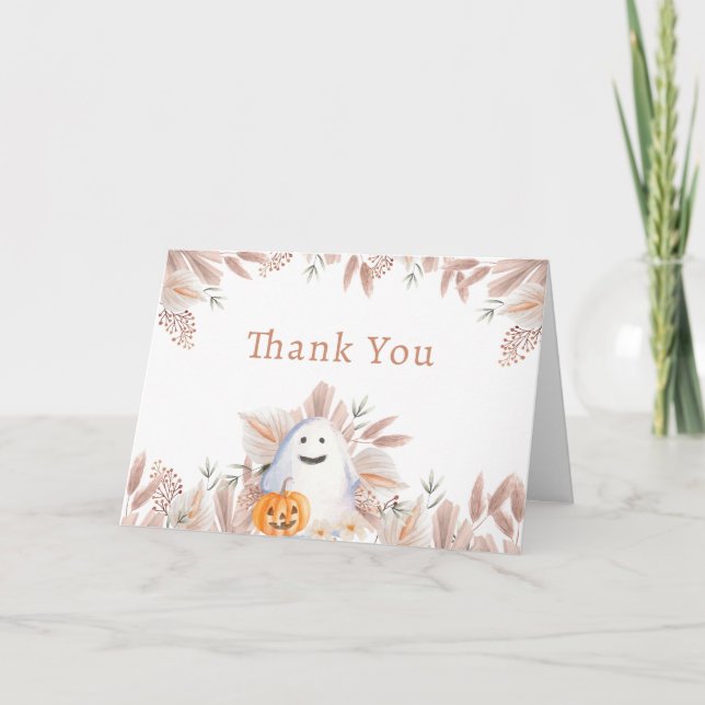 Modern Elegant Little Boo Boho Ghost Baby Shower Tack Kort (Framsida)