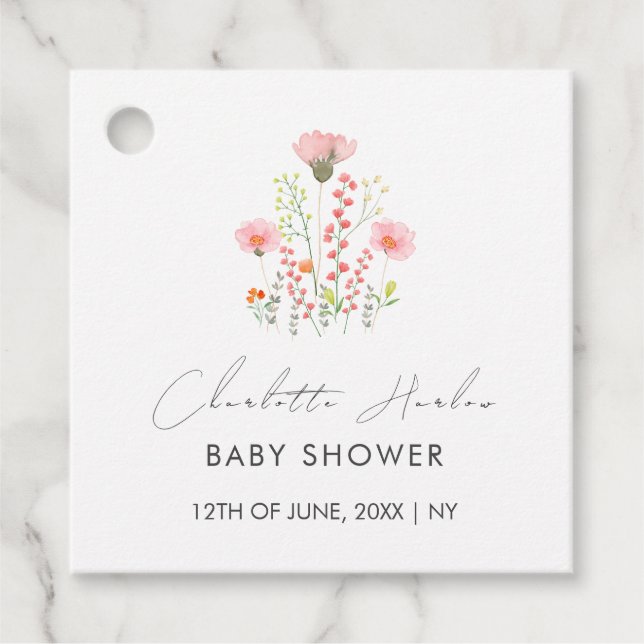 Modern Elegant Little WildblommBaby Shower Gåvor Etiketter (Framsida)