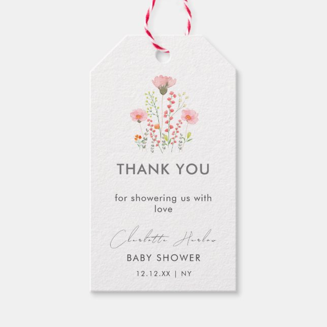 Modern Elegant Little WildblommBaby Shower Presentetikett (Framsidan)