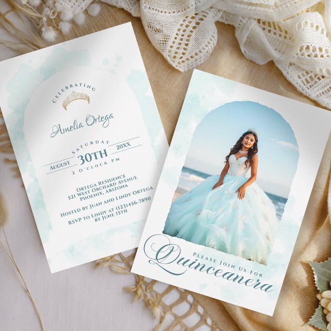 Modern Elegant Ljusblå Quinceanera Foto Inbjudningar (Skapare uppladdad)
