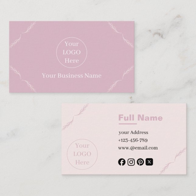 Modern Elegant löv Blush Rosa Visitkort (Fram/baksida)