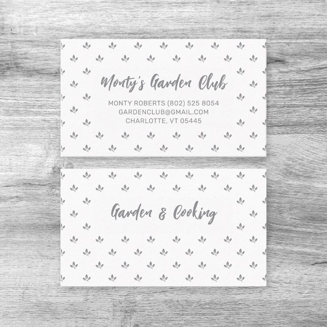 Modern Elegant Löv Mönster Grått | Uppringning Visitkort (Modern elegant gray leaf pattern design business calling card template with script name.)