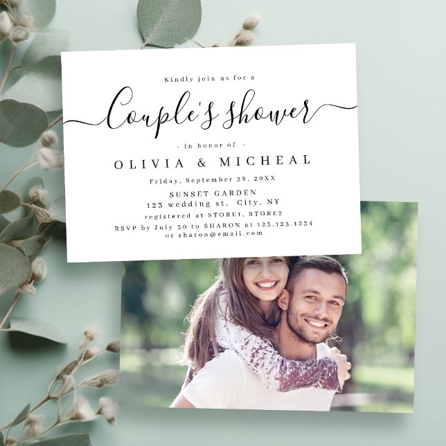 Modern elegant-manuset par dusch inbjudningar (Modern simple elegant script couples shower invitation)