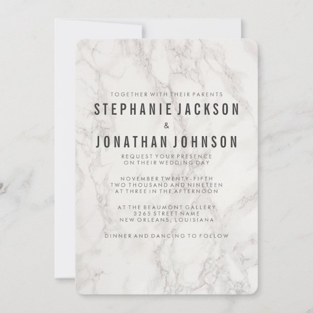 Modern Elegant Marble Bröllop Firande Inbjudningar (Framsida)