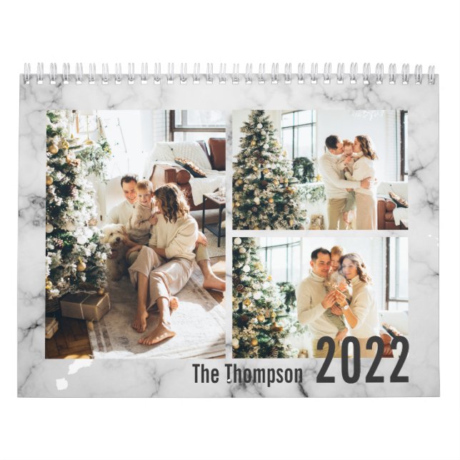 Modern Elegant Marble Family Photo Kalender (Omslag)