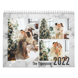 Modern Elegant Marble Family Photo Kalender