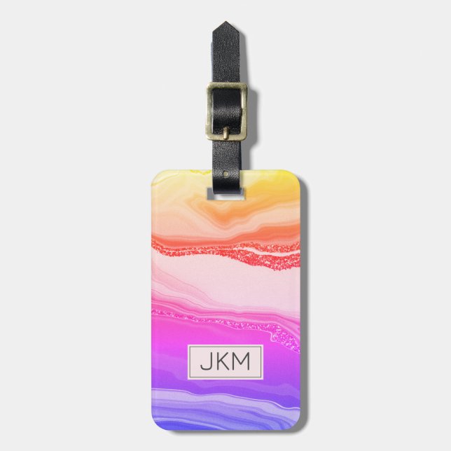 Modern Elegant Marble Glitter monogrammad Namn Bagagebricka (Vertikal Framsida)