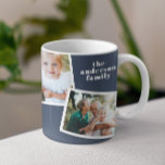 Modern elegant, marin blått multifotofamilj kaffemugg<br><div class="desc">Modern snyggt med flera fotofamiljers hemdekorpresenter i eleganten. Modern marin blå färg kan ändras.</div>