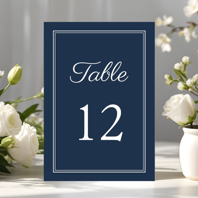 Modern Elegant, marinblå Bröllop Bordsnummer (Modern Elegant Navy Blue Wedding Table Number)