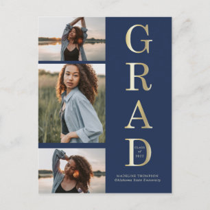 Modern Elegant, marinblå Guld 3, foto Studenten Vykort