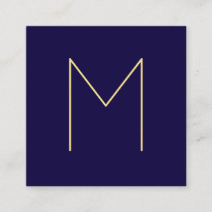 Modern elegant marinblå och guld- Monogram Fyrkantigt Visitkort