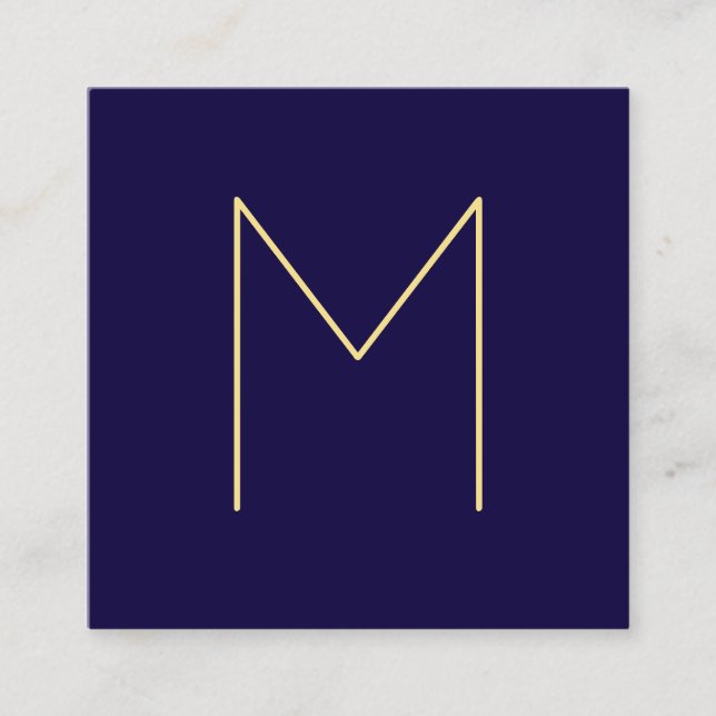Modern elegant marinblå och guld- Monogram Fyrkantigt Visitkort (Framsida)