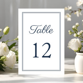 Modern Elegant Marinblå Script Bröllop Bordsnummer
