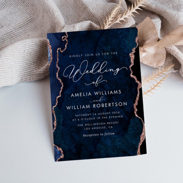 modern elegant marinblått och ro guld bröllop (Skapare uppladdad)