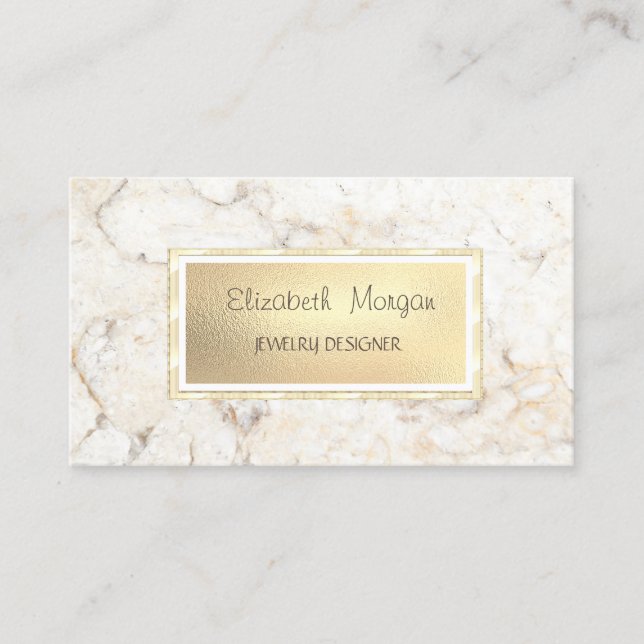 Modern Elegant Marmor, Guld Ram Smycken Designer Visitkort (Framsida)