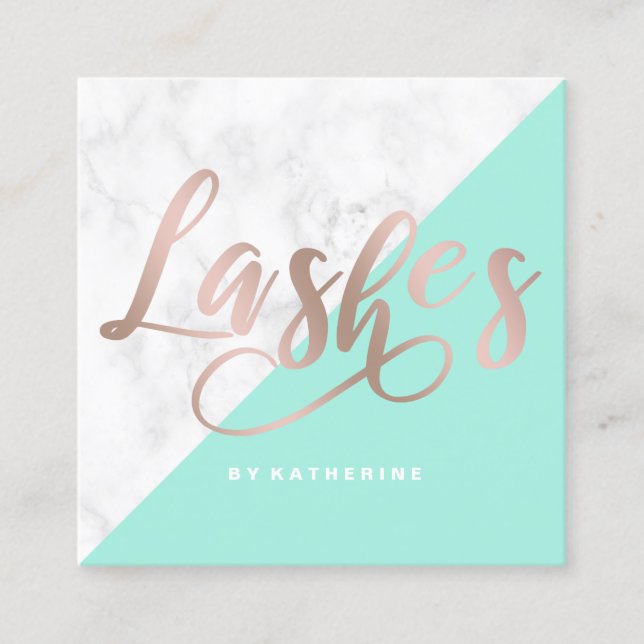 Modern elegant marmor & rosa guld- fyrkantigt visitkort (Framsida)