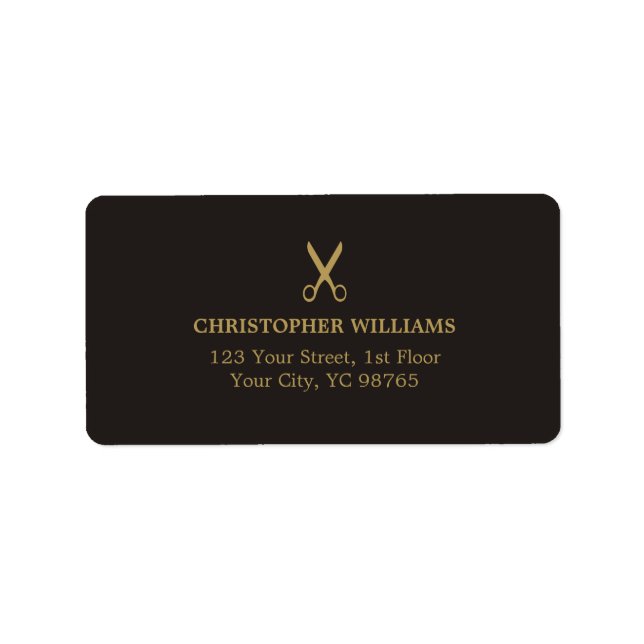 Modern Elegant Masculine Mörk Faux Guld Salon Adressetikett (Framsidan)