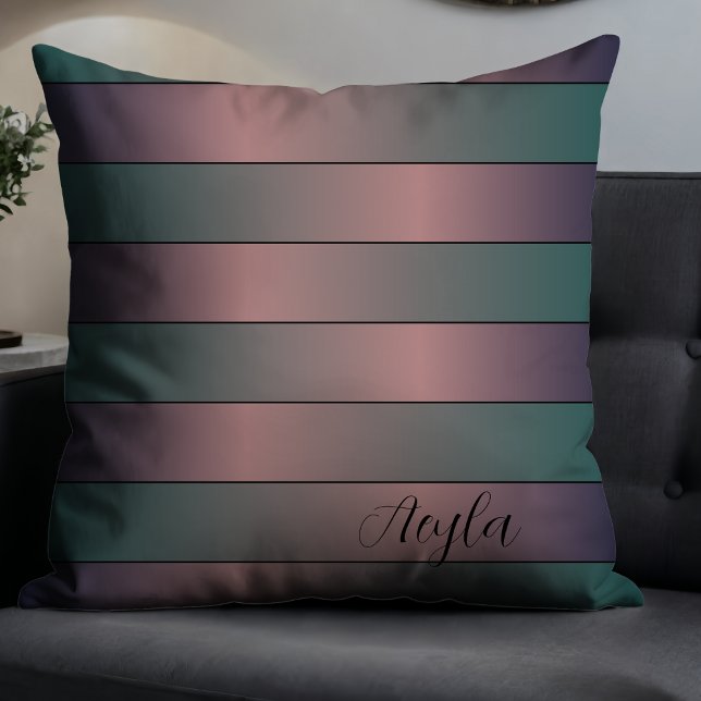 Modern Elegant Mauve och Teal Monogram Rand Kudde (Skapare uppladdad)