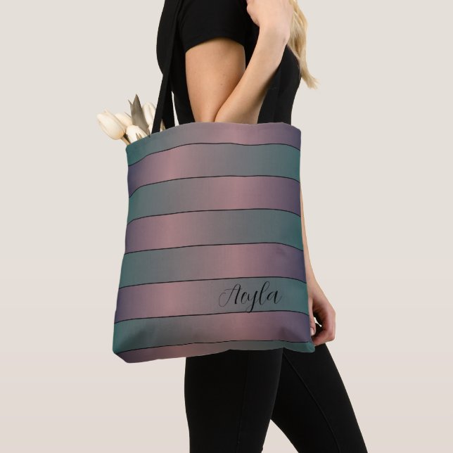 Modern Elegant Mauve och Teal Monogram Rand Tygkasse (Närbild)