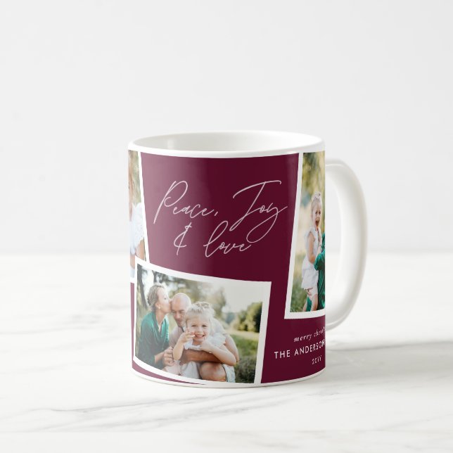 Modern elegant med flera fotofamiljburgundi kaffemugg (Framsida höger)